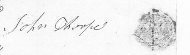 John Thorpe's signature on his marriage bond in 1795