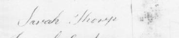 Sarah Thorpe's signature in 1799