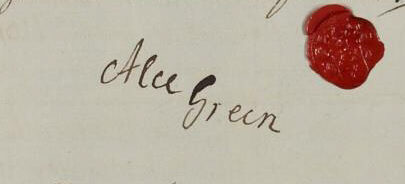 Alice Green's signature on her will in 1739